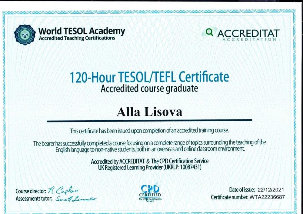 Сертификат TESOL/TFL