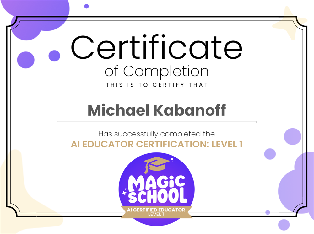 Сертификат. AI Educator Certification Level 1 (2023)