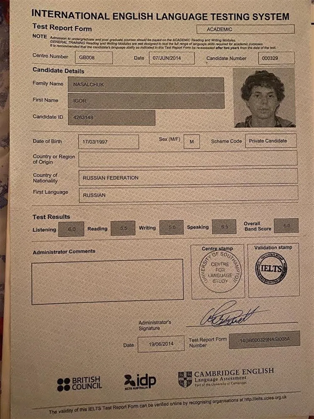 IELTS Certificate 