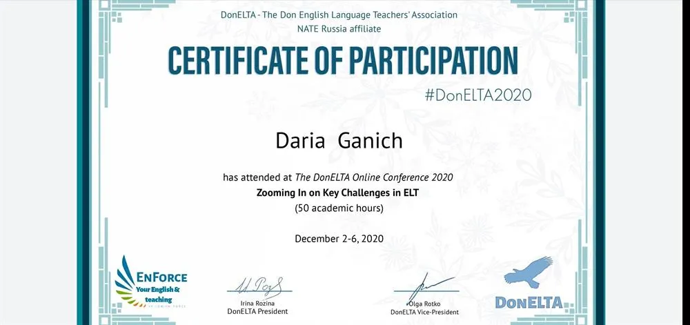 Certificate of participation DonELTA2020