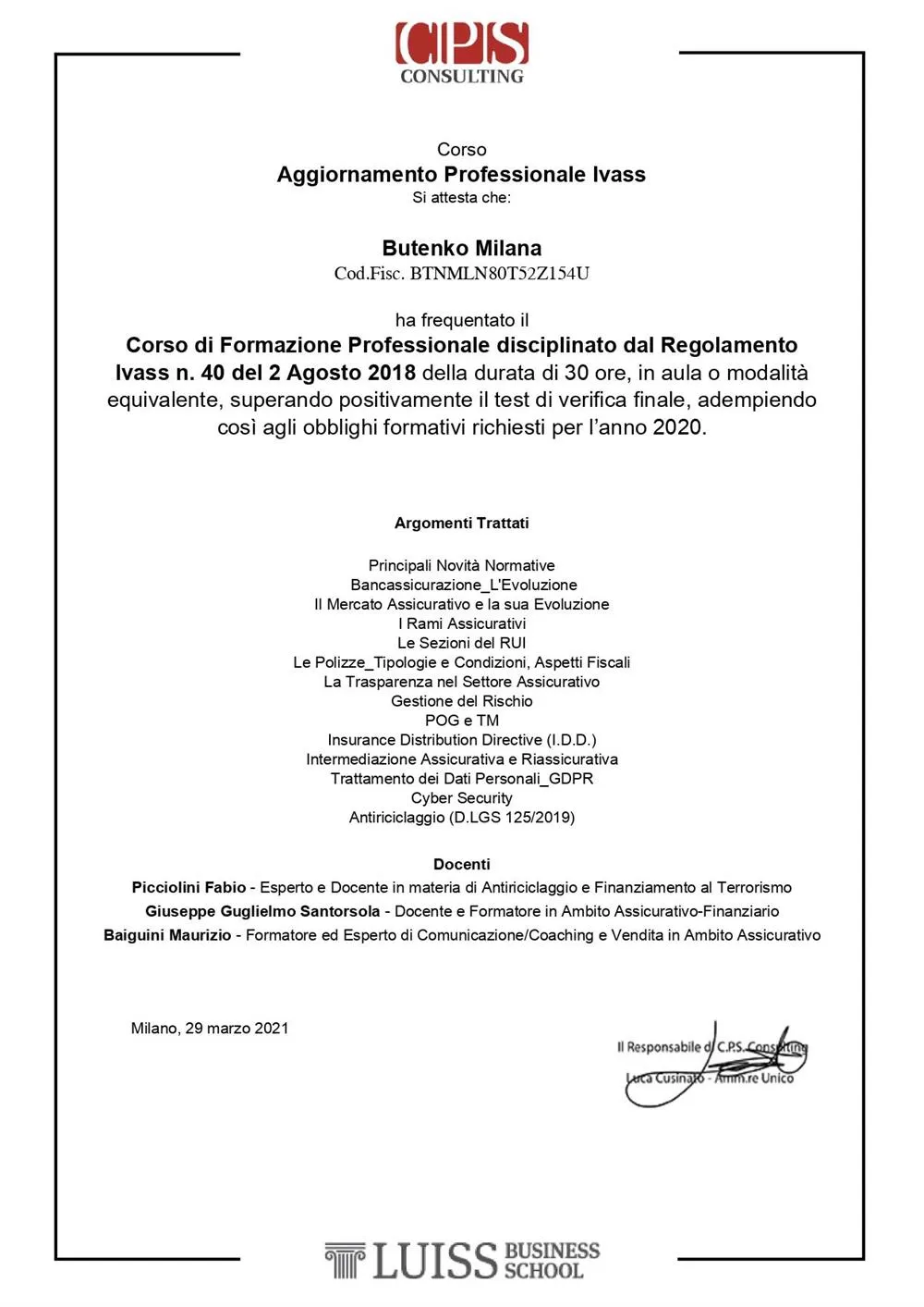 Attestato IVASS