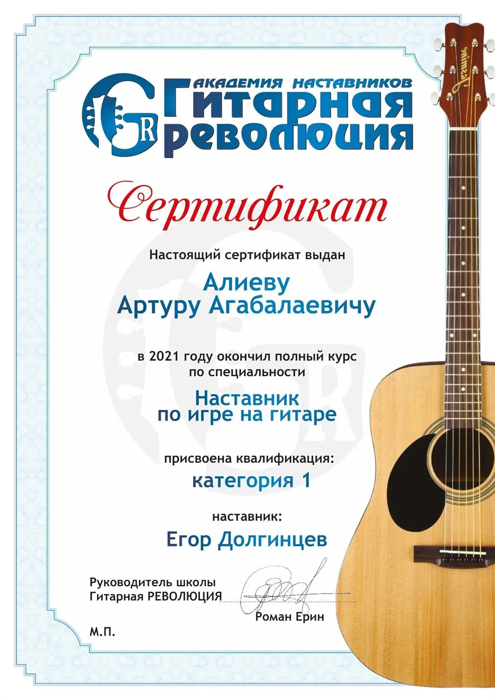 Сертификат Академии Наставников Гитарная революция