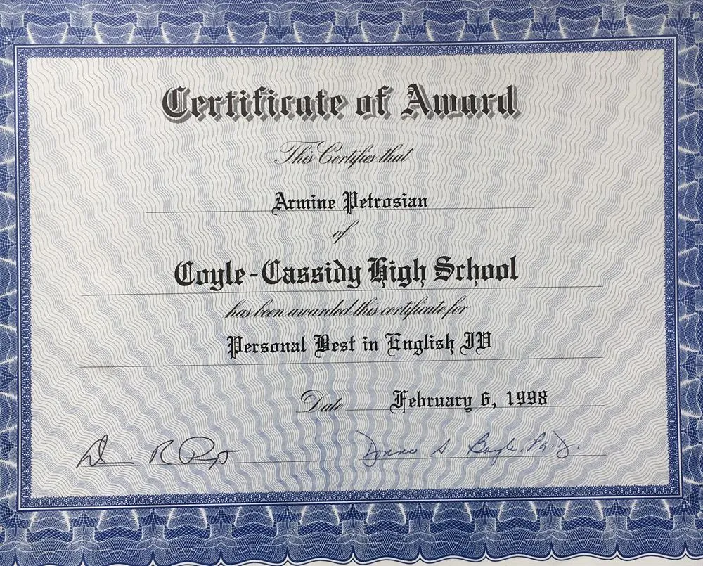 Certificate of award