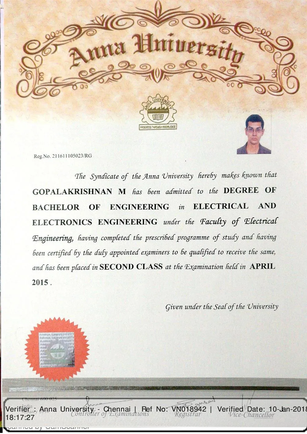 Bachelor's degree certificate