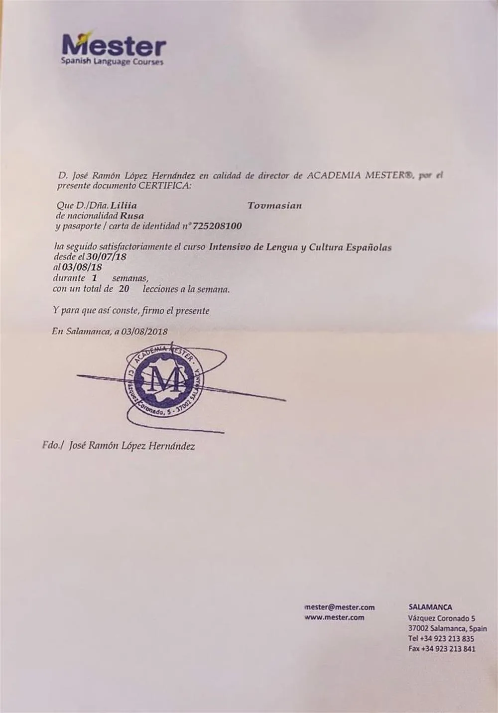 Академия Местер (Academia Mester) интенсивный курс испанского языка. Испания,Саламанка