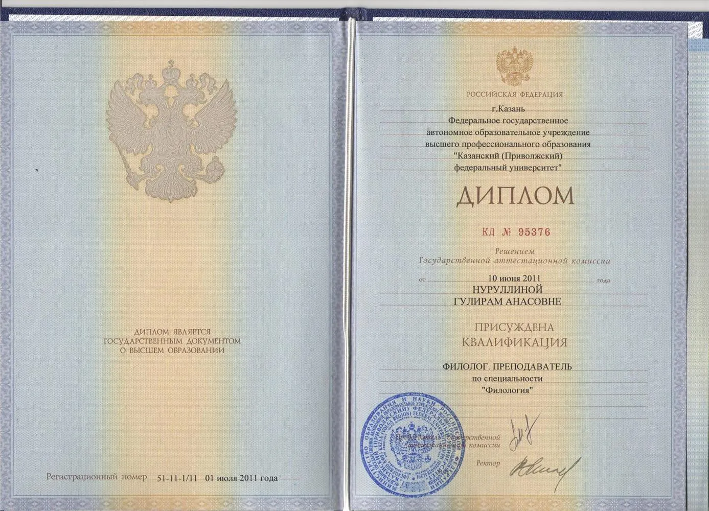Диплом о высшем филологическом образовании