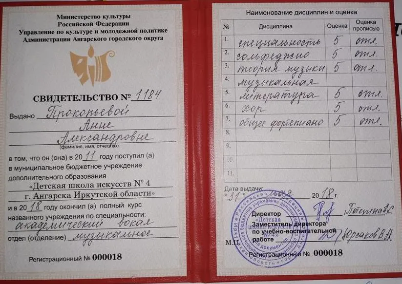 Свидетельство о дополнительном образовании 