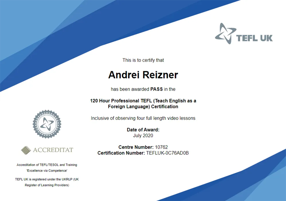 Сертификат TEFL