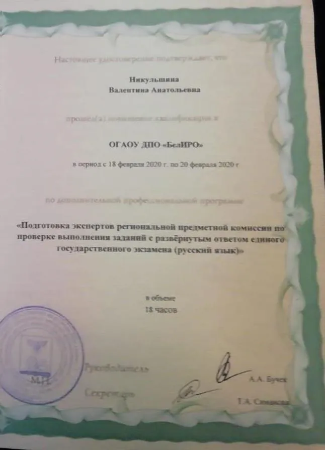 Подготовка экспертов региональной предметной комиссии по проверке выполнения заданий с развёрнутым ответом ЕГЭ (русский язык)