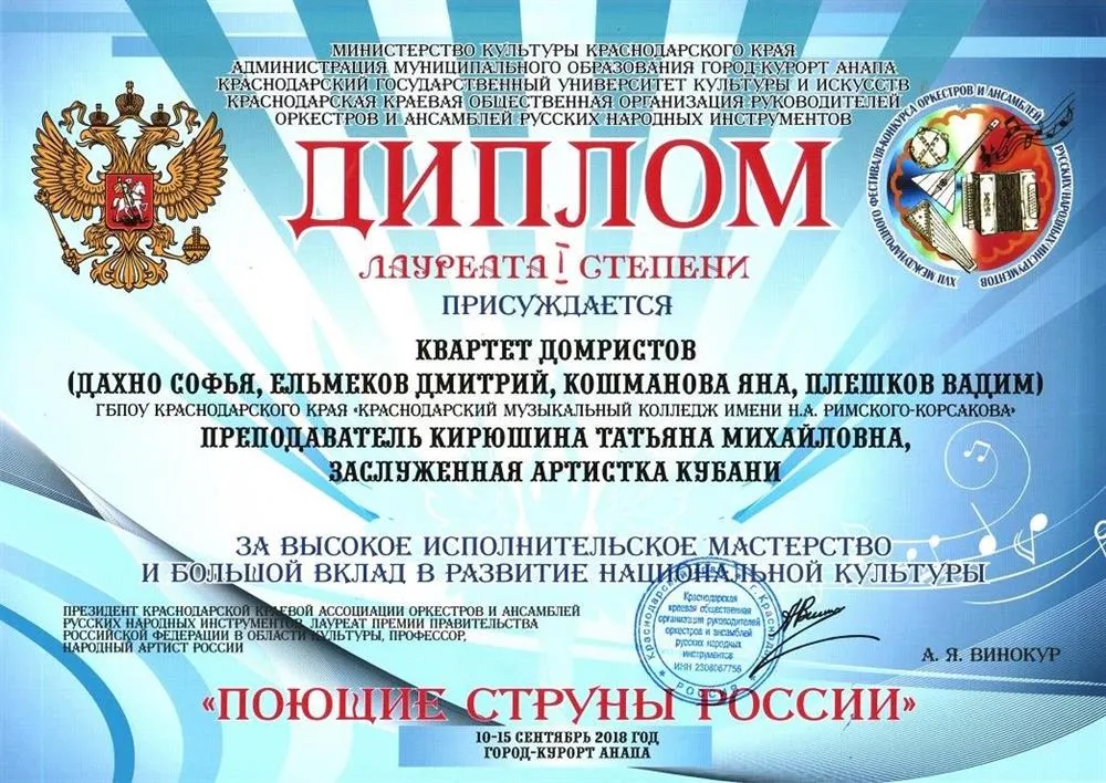Диплом лауреата ансамбль