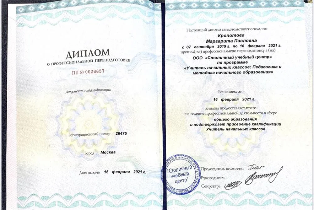 Диплом о профессиональной переподготовке 