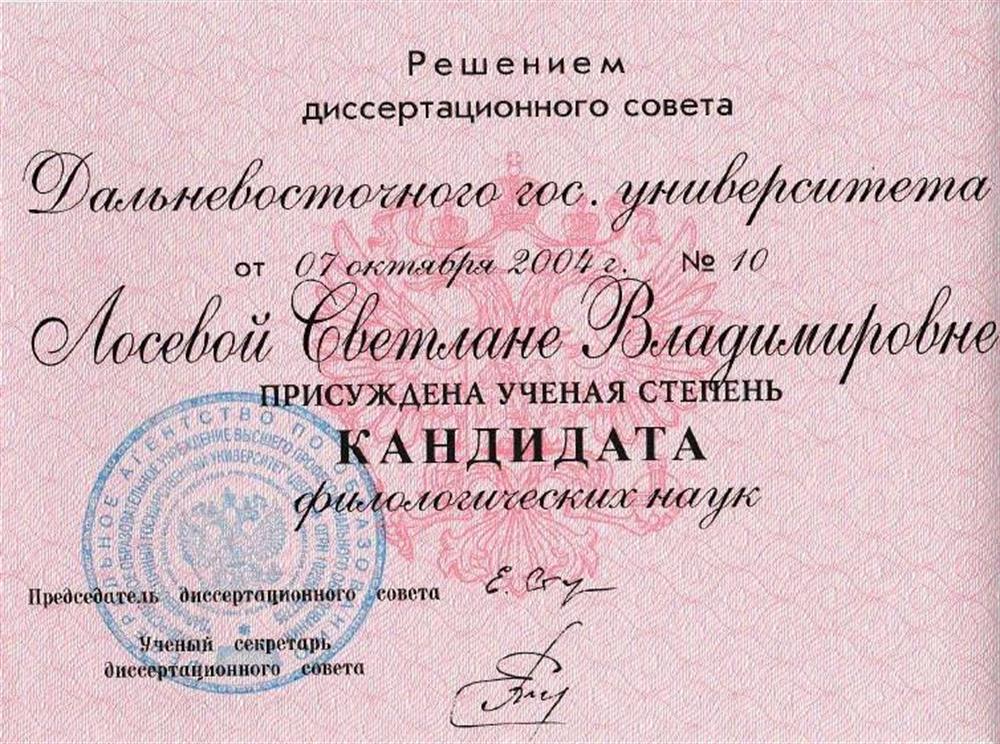 Диплом кандидата филологических наук