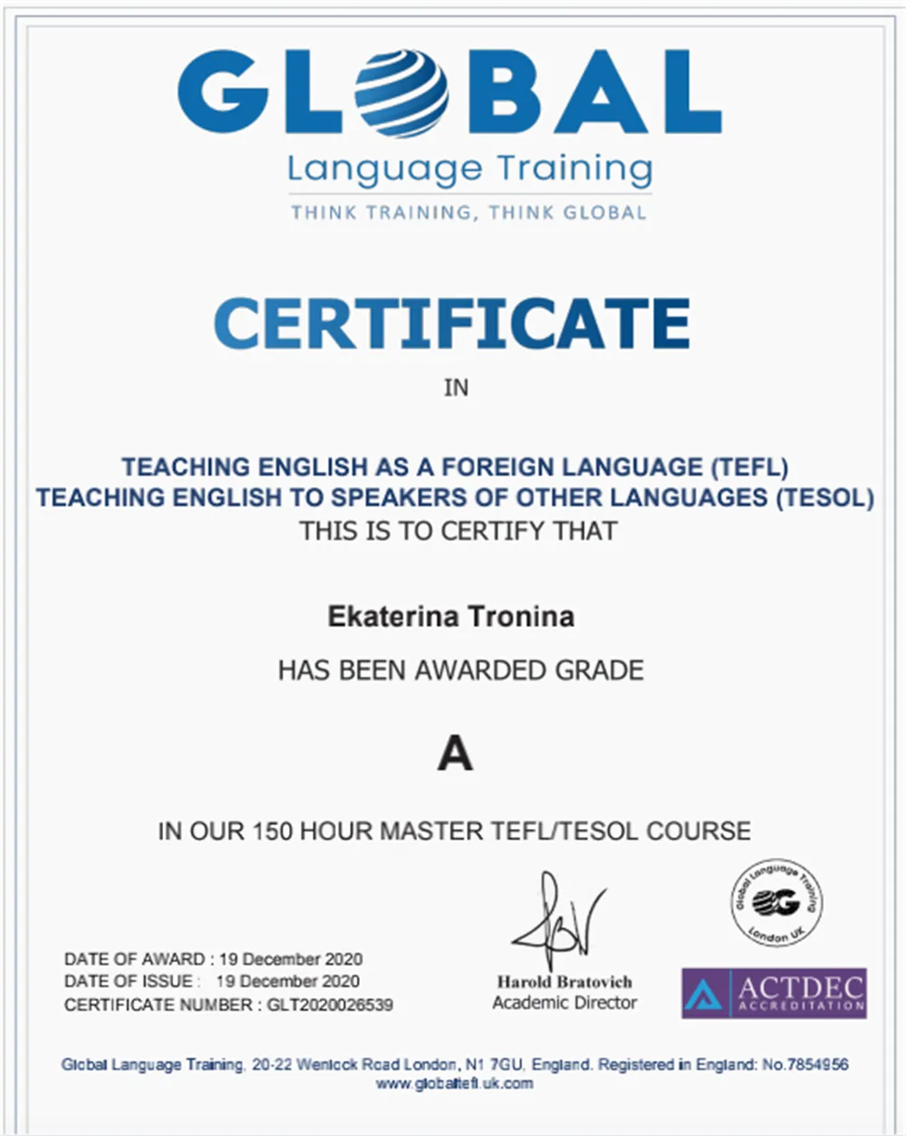 TEFL/TESOL Certificate