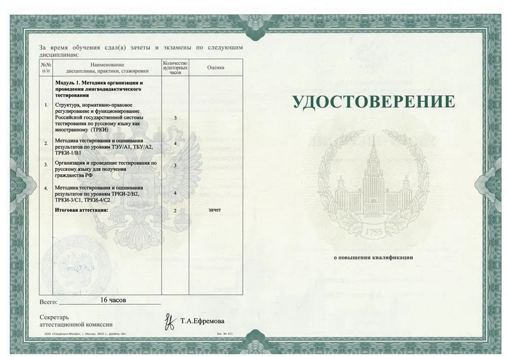Сертификат тестора (ТРКИ и гражданство), сторона 2