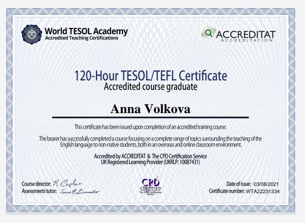 TESOL certificate