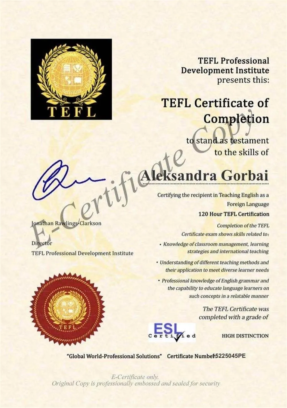 TEFL Certificate of Completion