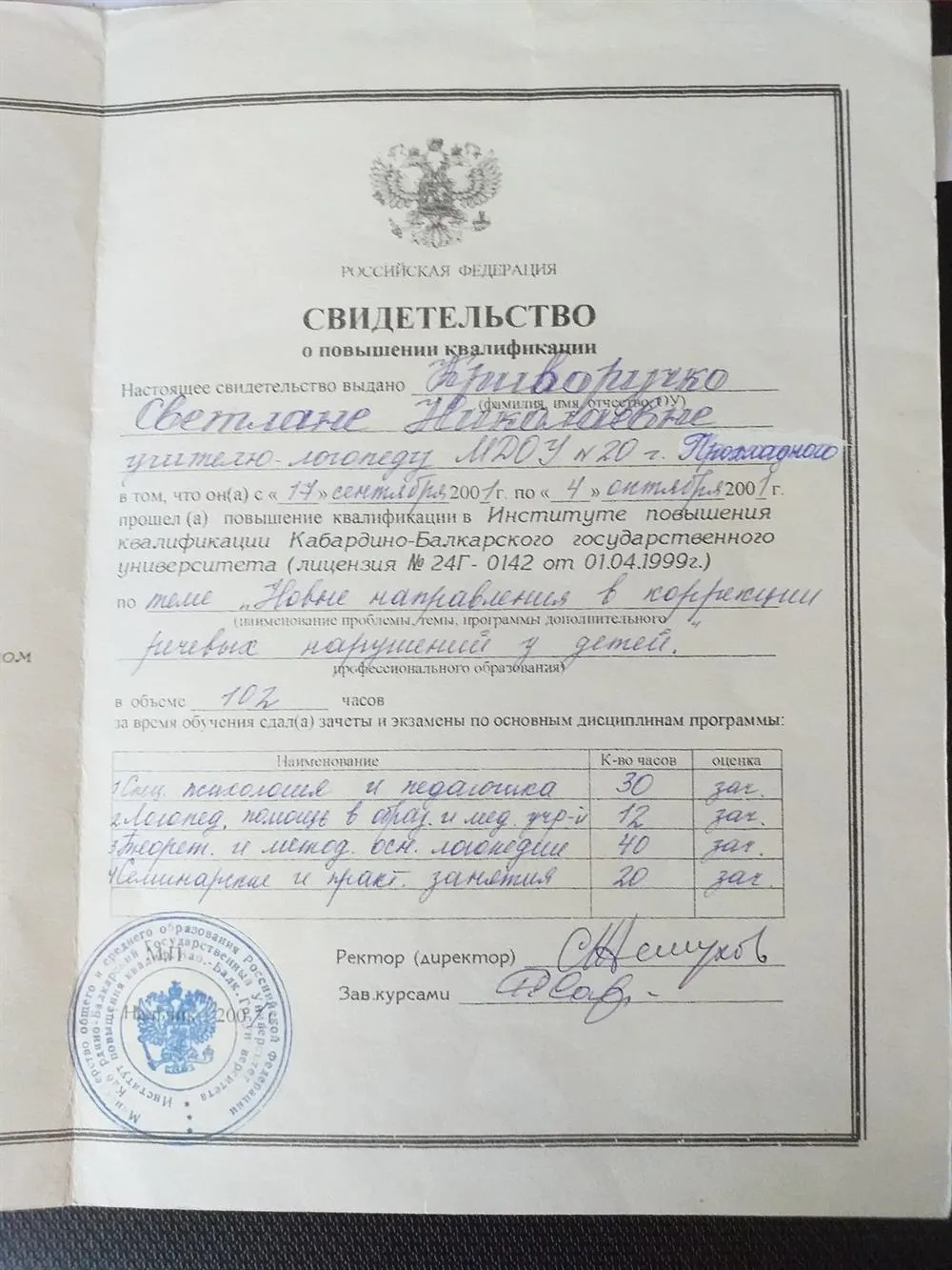 Повышение квалификации. Новые направления в коррекции речевых нарушений