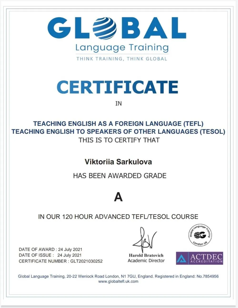 Certificate in TEFL&TESOL