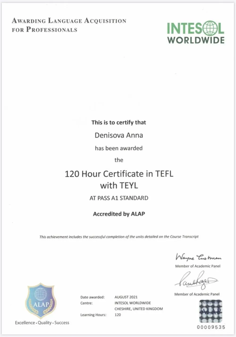 TEFL certificate