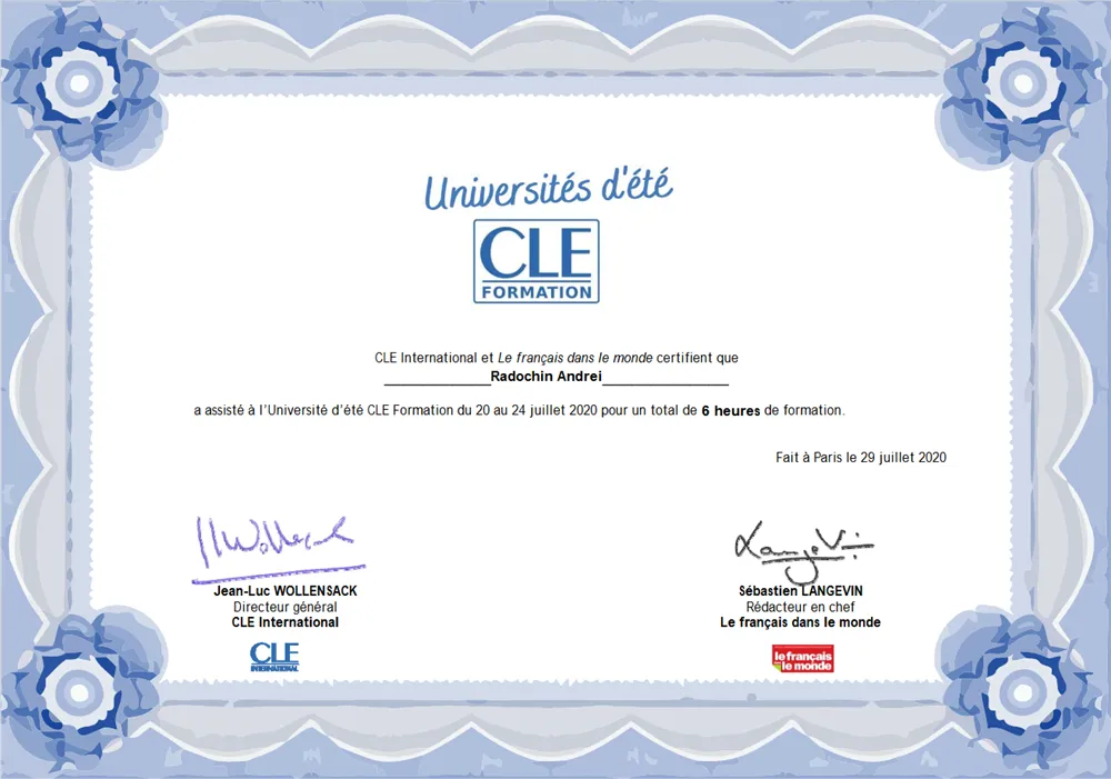 Стажировка от CLE FORMATION