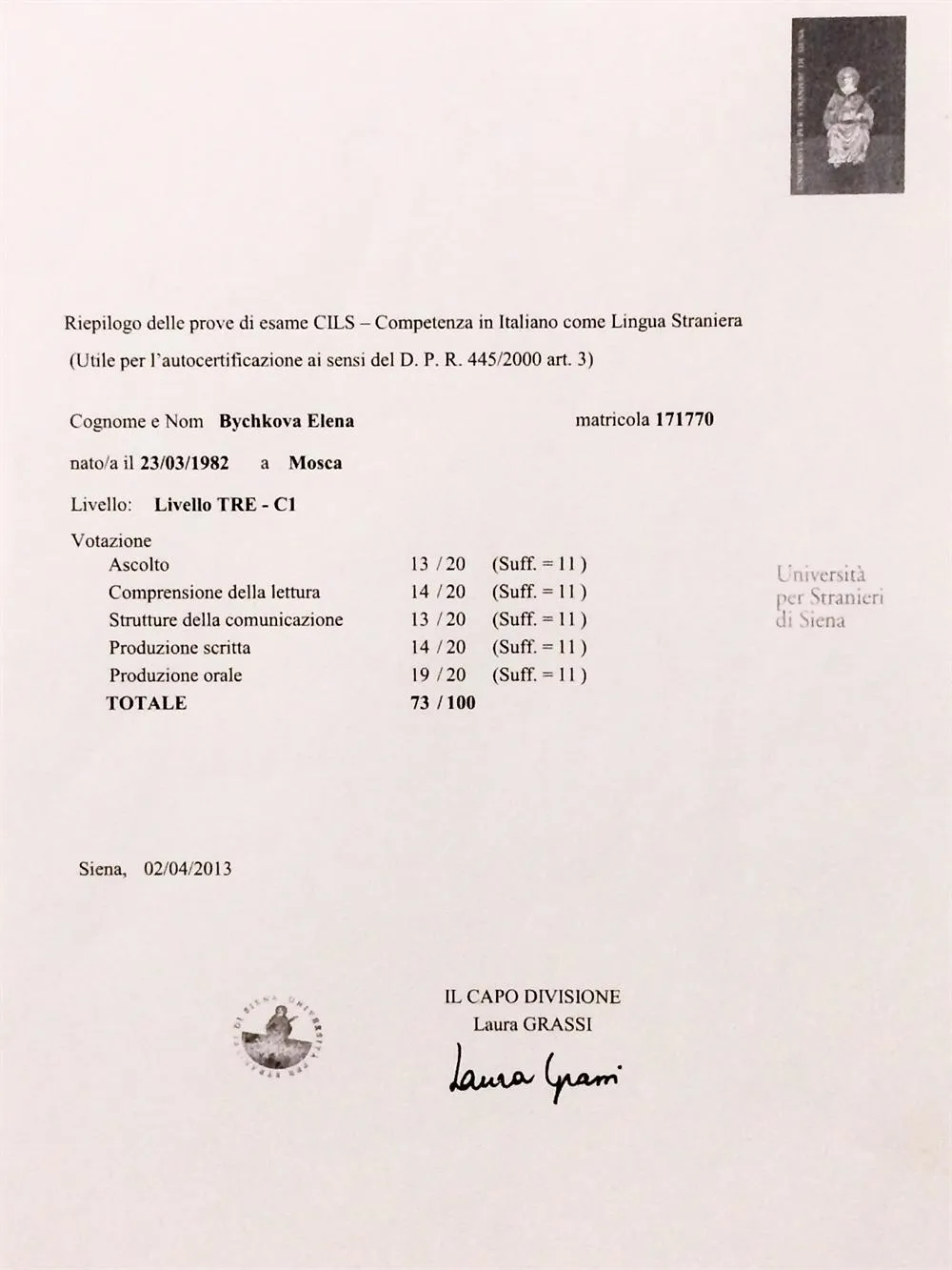 CILS - Competenza in Italiano come Lingua Straniera 