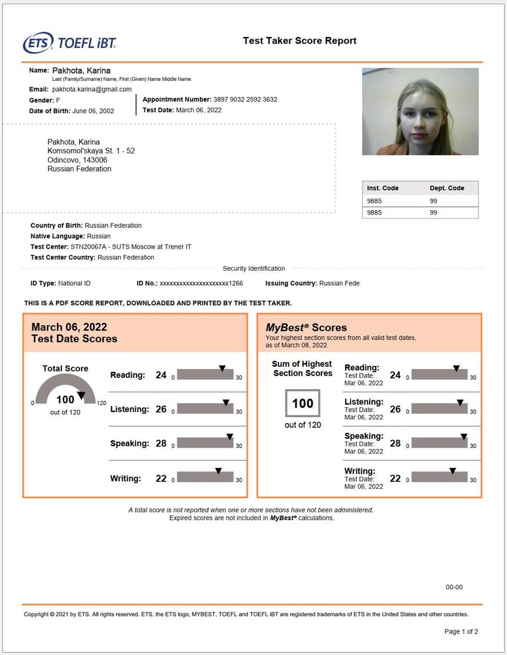Сертификат TOEFL