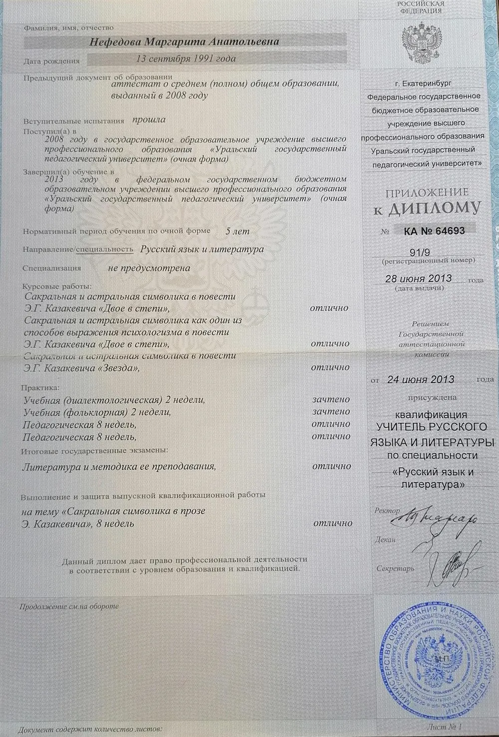 Приложение к диплому
