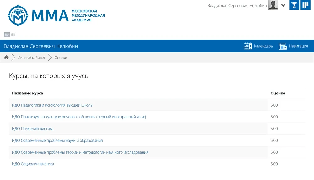 Магистратура - отличное освоение дисциплин в Международной Московской Академии