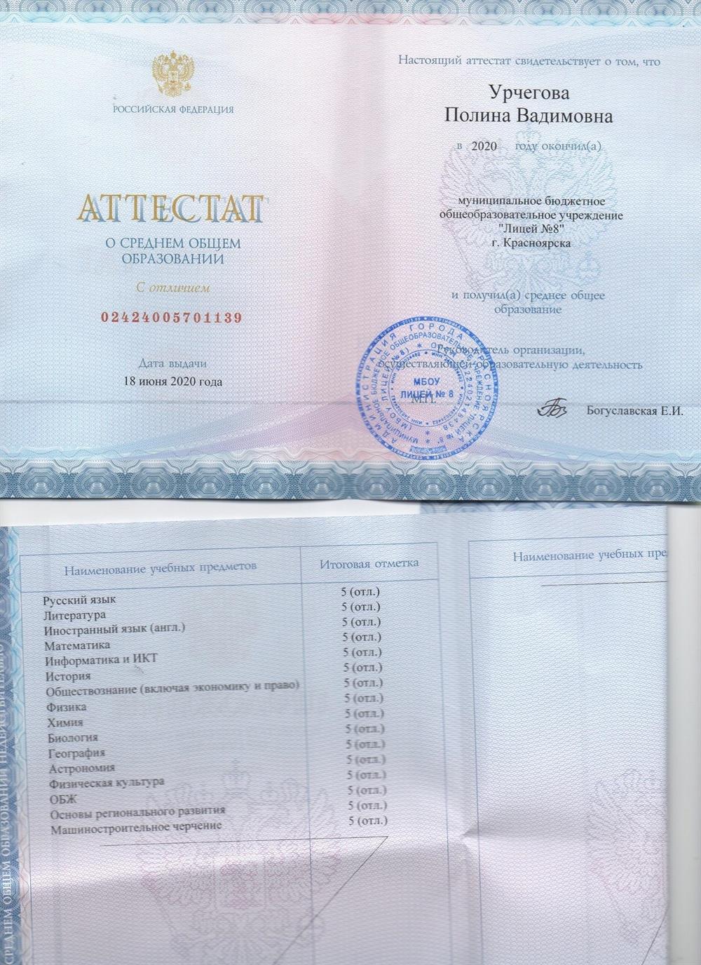 Аттестат 11 класс 