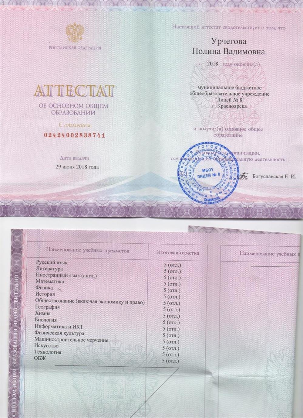 Аттестат 9 класс 