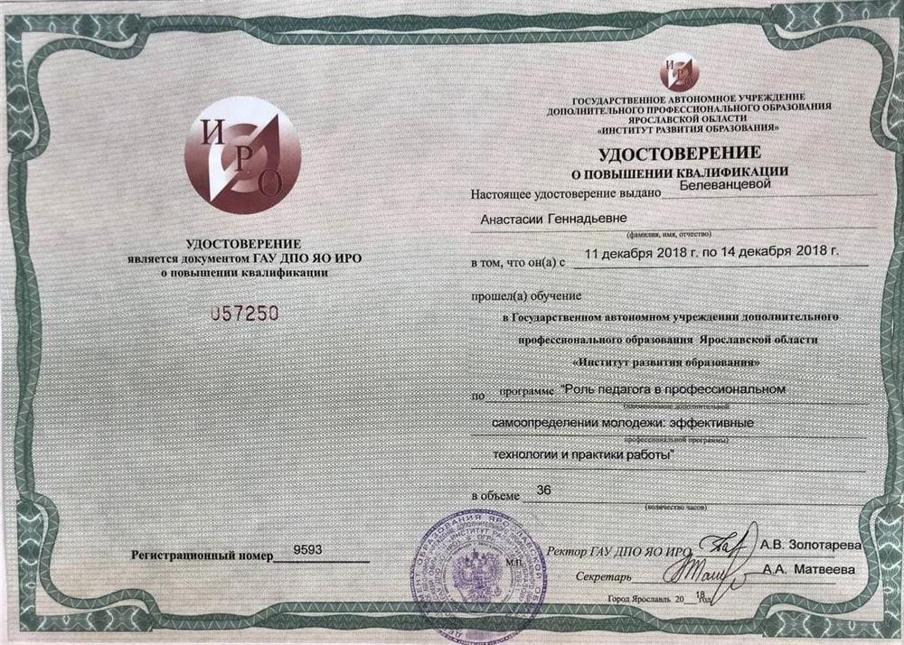 Удостоверение. Повышение квалификации