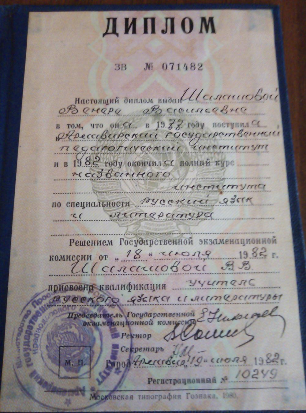 Диплом об окончании вуза 
