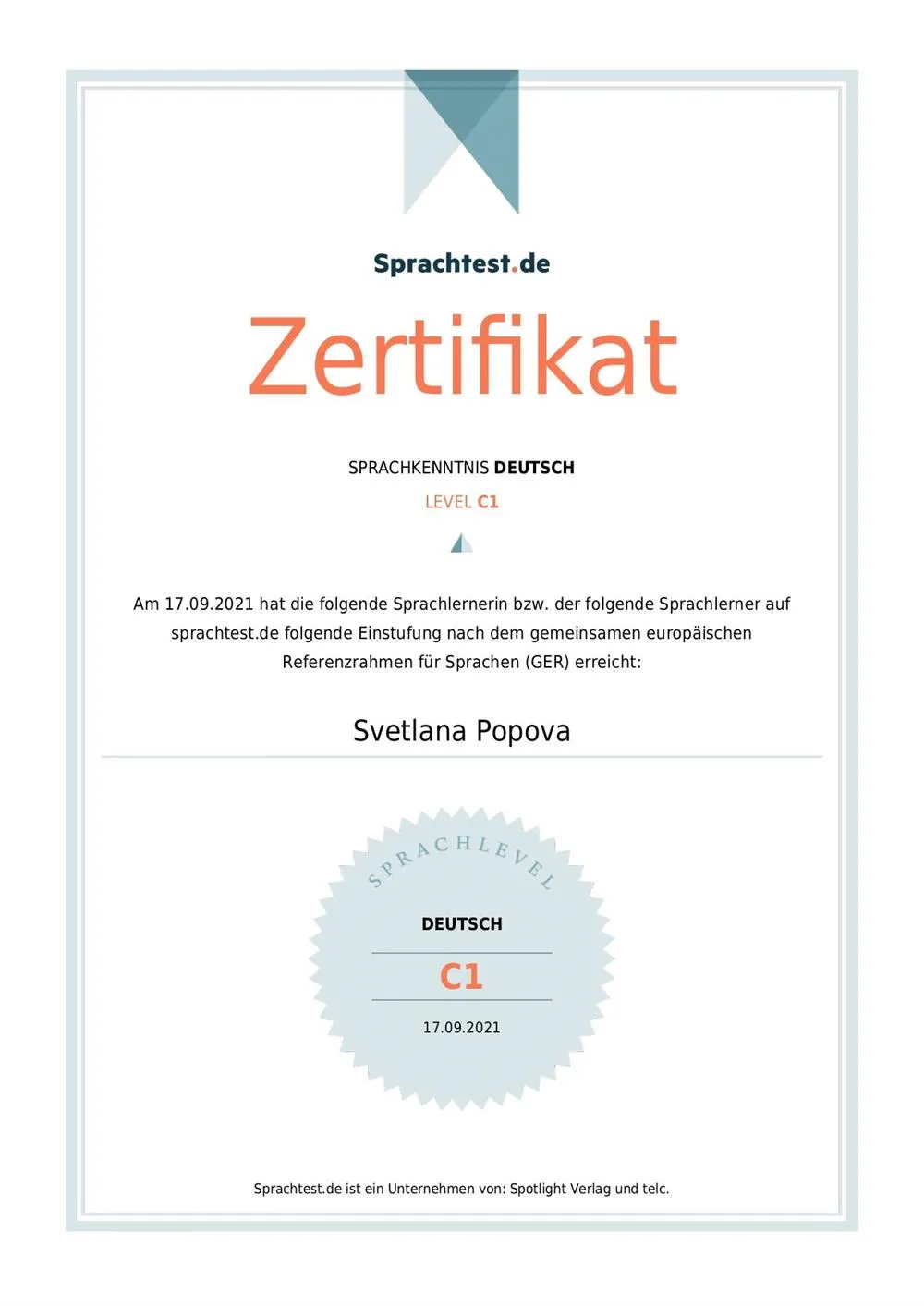 Zertifikat Deutsch C1