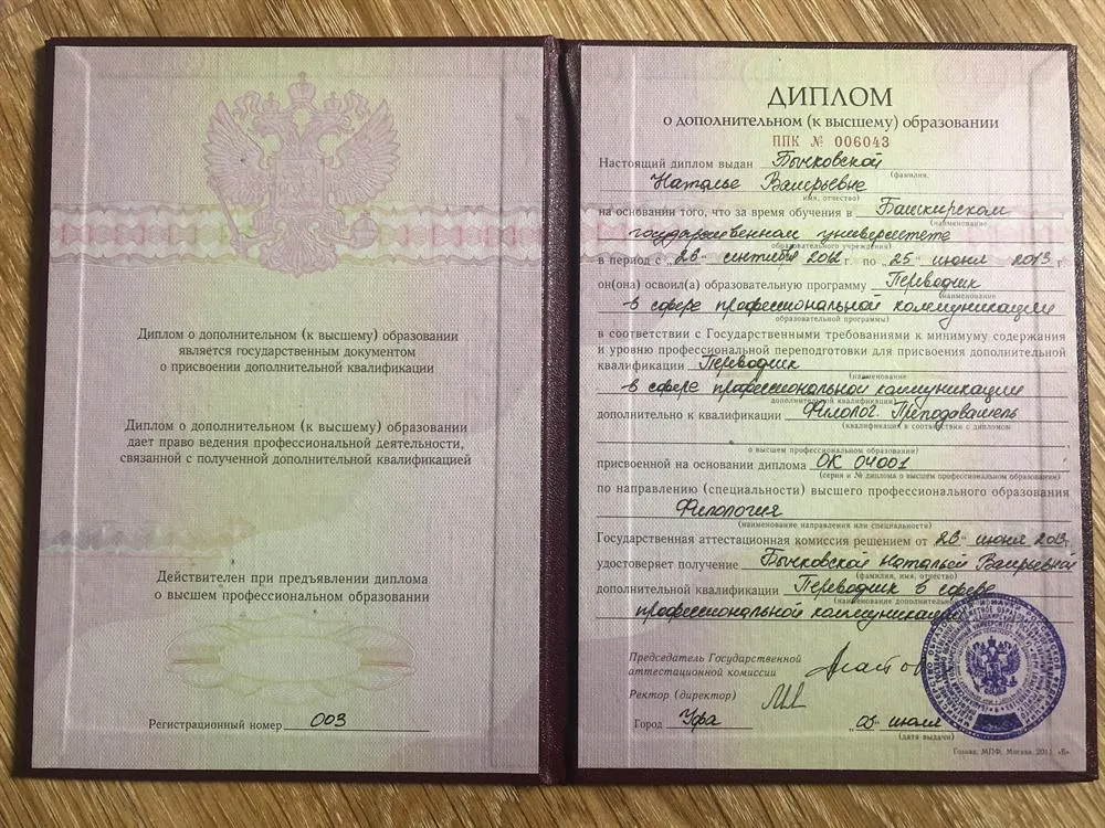 Диплом о дополнительном образовании