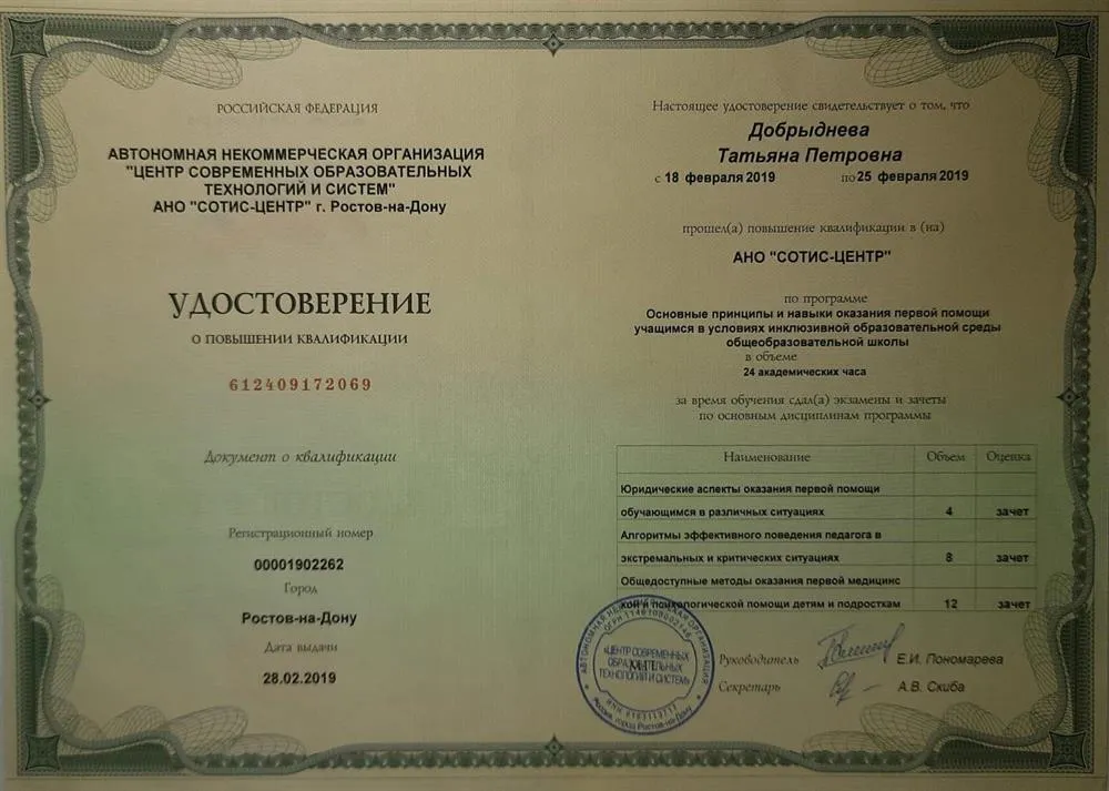 Удостоверение о повышении квалификации