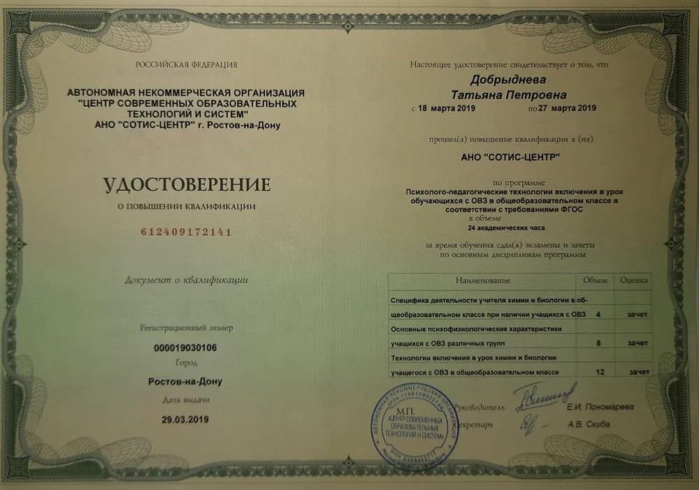Удостоверение о повышении квалификации