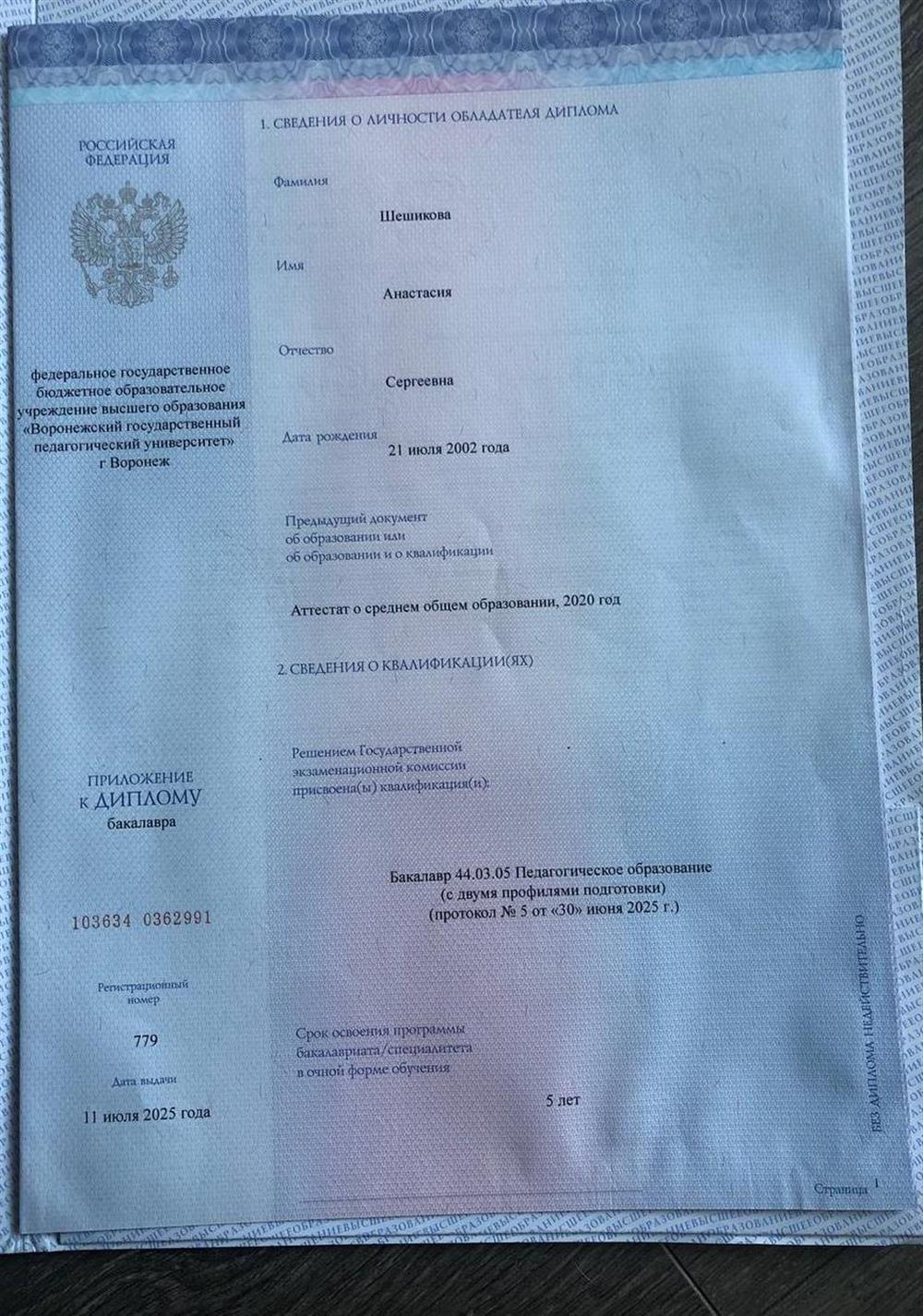 Приложение к диплому о высшем образовании