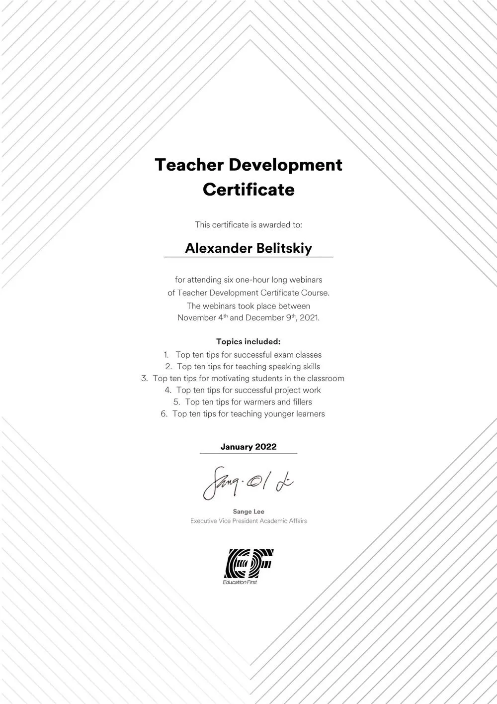EF Teacher Development Certificate