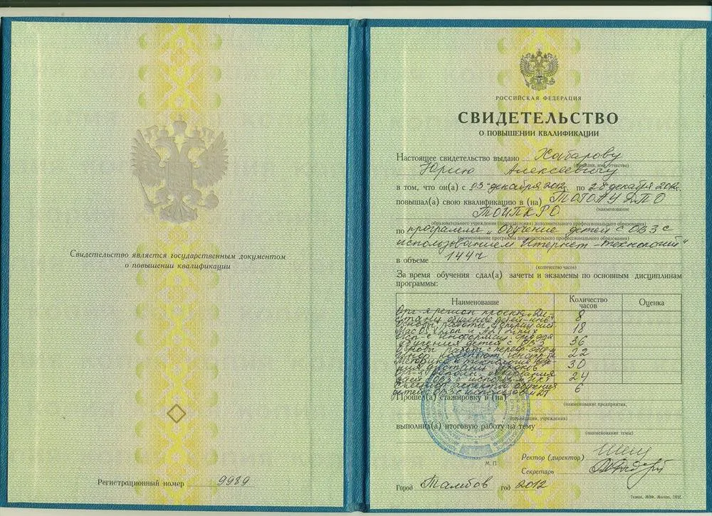 Свидетельство о повышении квалификации
