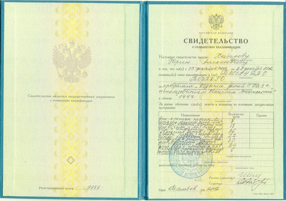 Свидетельство о повышении квалификации
