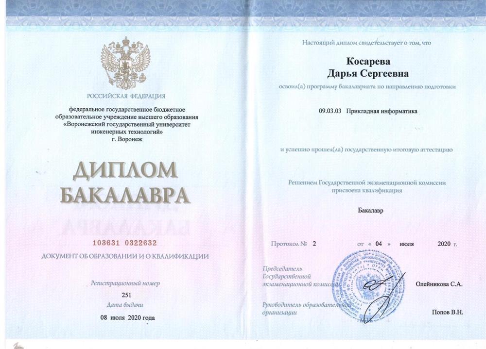 Воронежский государственный университет инженерных технологий, "Прикладная информатика"