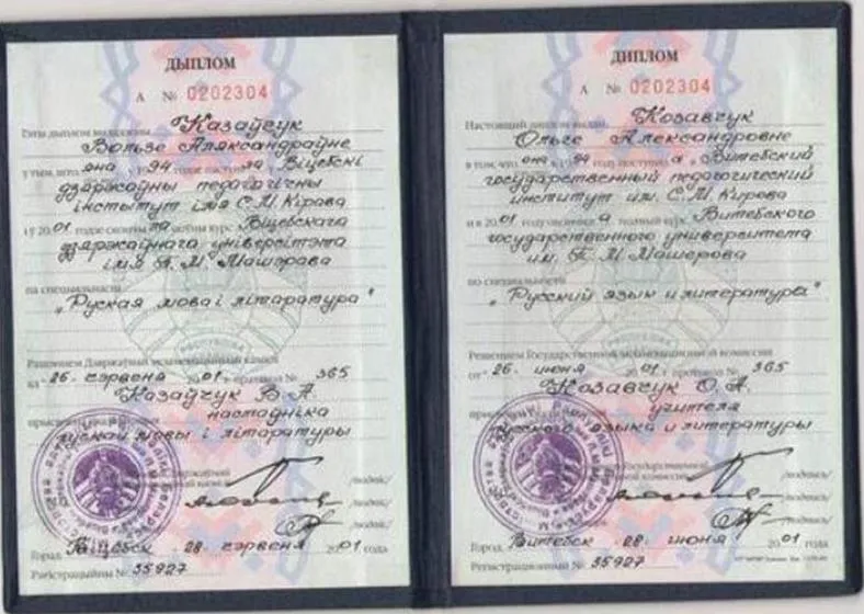 Диплом ВГУ им. П. М. Машерова