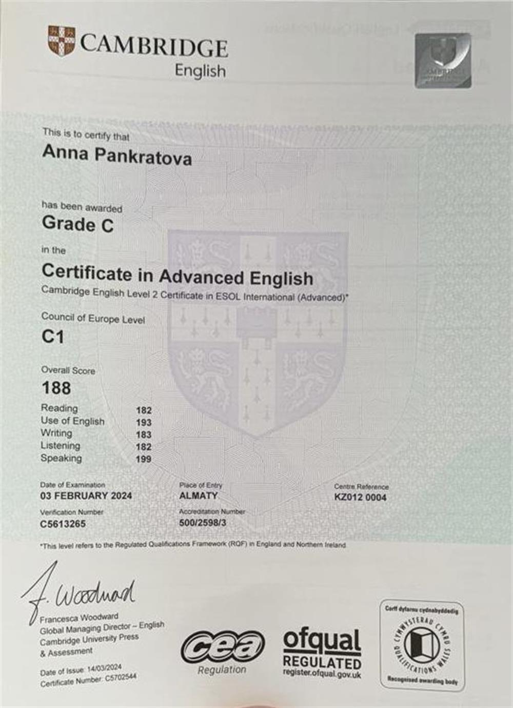 Cambridge Certificate in Advanced English (C1)