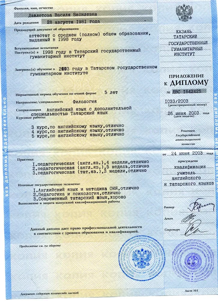 Приложение к диплому