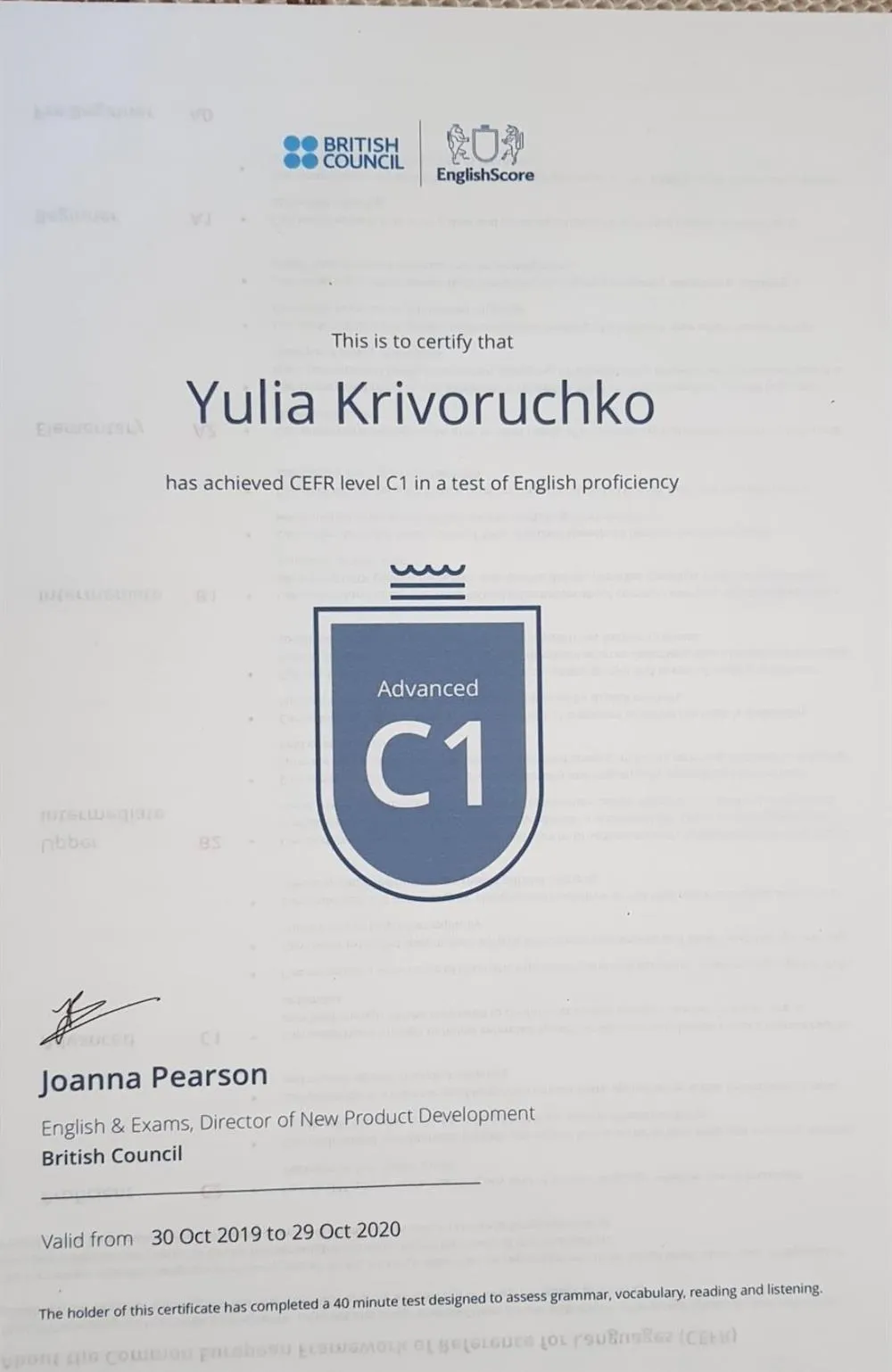 British Council Certificate