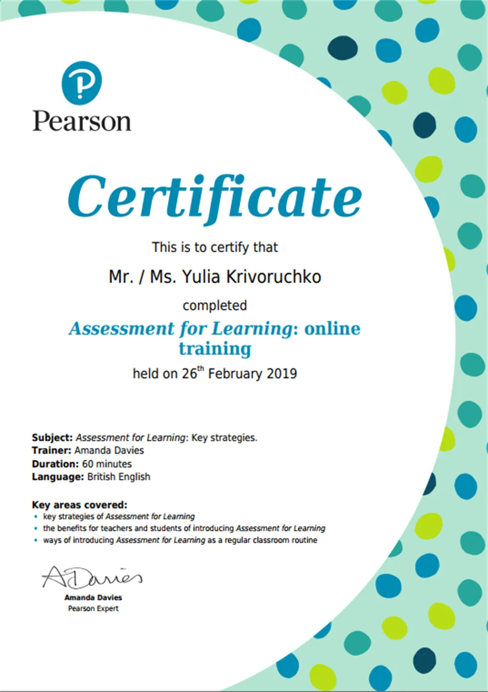 Assessment for learning: key stratagies/ ключевые методики процесса оценивания