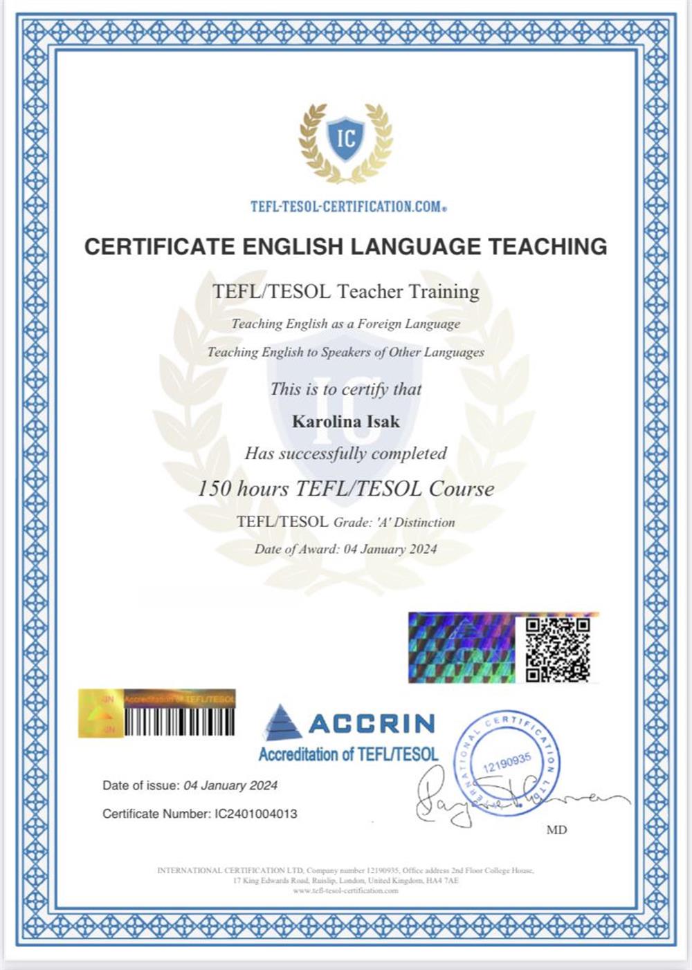 Сертификат TOEFL-TESOL