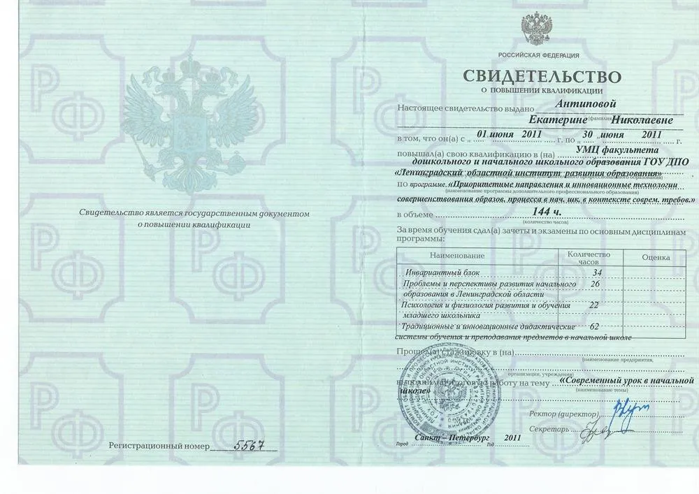 Свидетельство о повышении квалификации 10