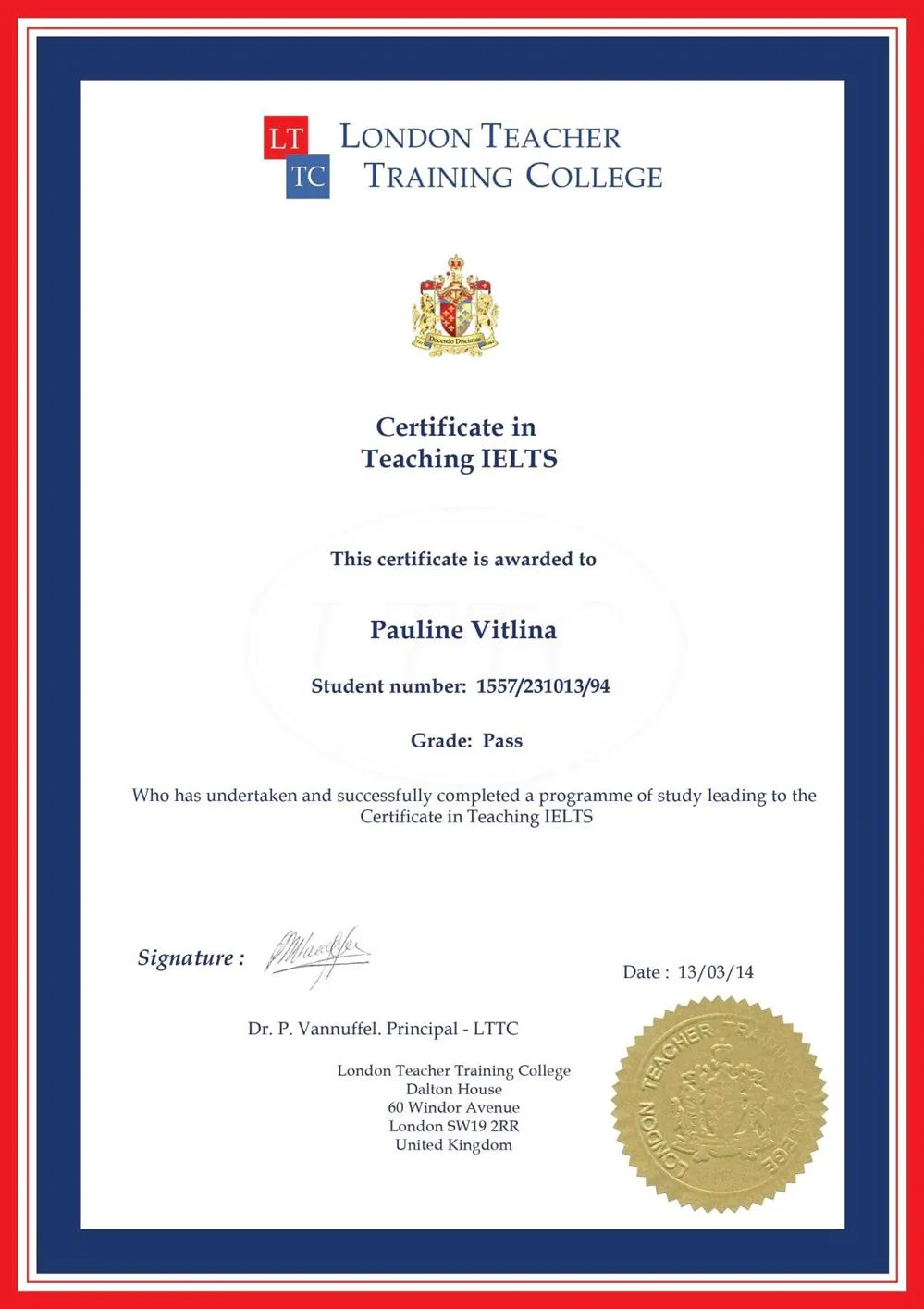 Certificate in teaching IELTS