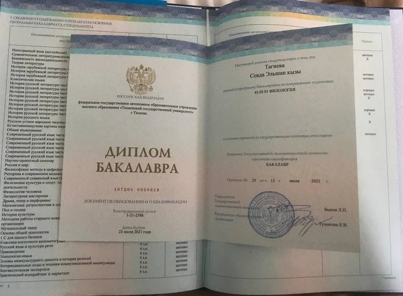 Диплом бакалавра по направлению "Филология"